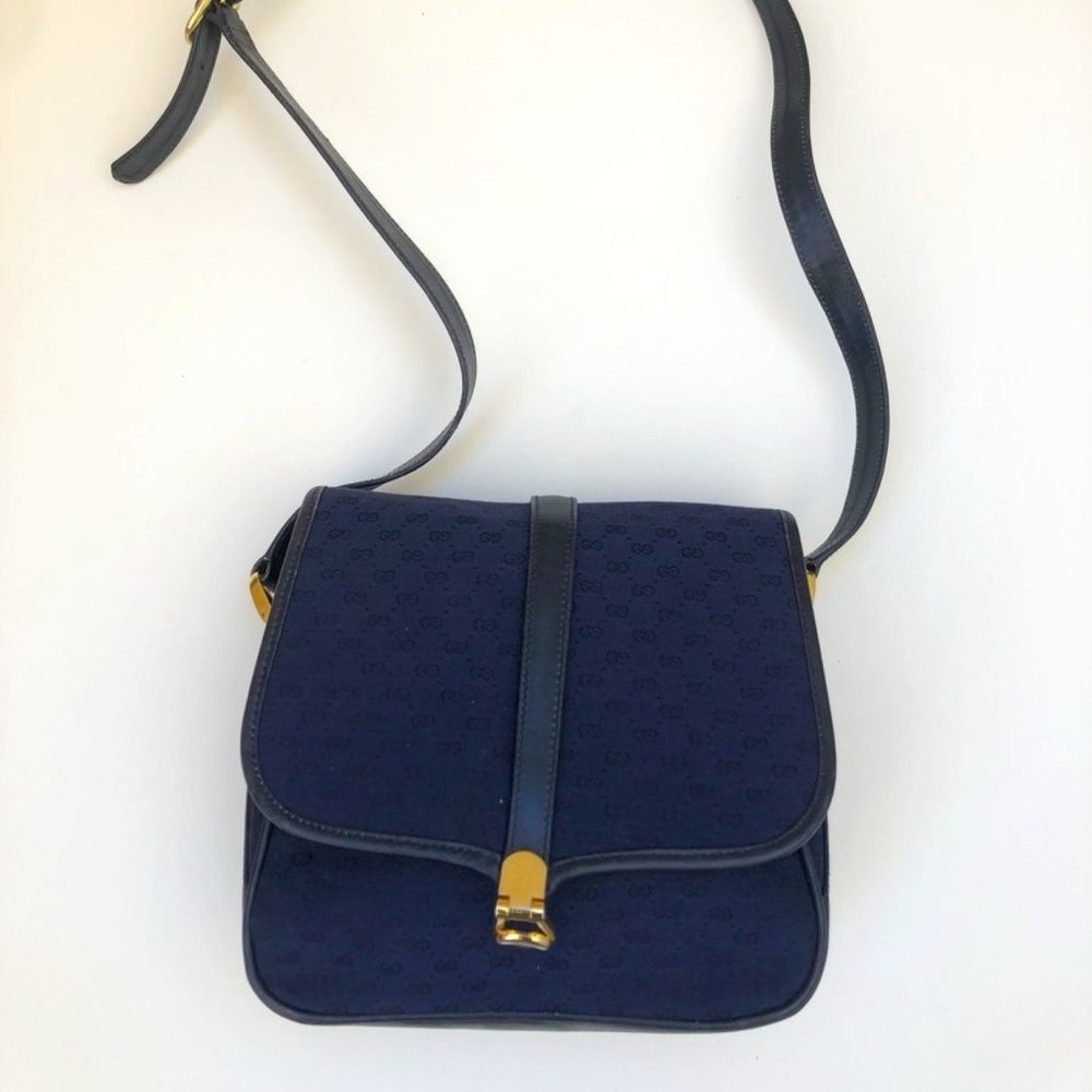 Vintage Gucci mini monogram canvas and leather shoulder bag gold hardware